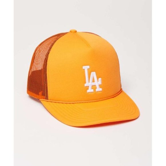 UO 47 Men's LA Dodgers Embroidered Logo Trucker Orange Hat Adjustable Snapback - Picture 12 of 13